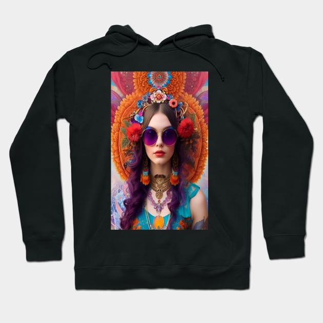 Bohemian psychedelic peace flower power girl art Hoodie by ZiolaRosa